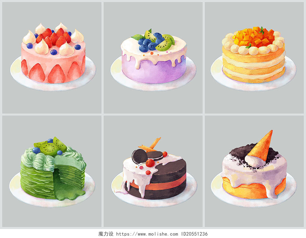 水彩美味可口的水果蛋糕蛋糕元素